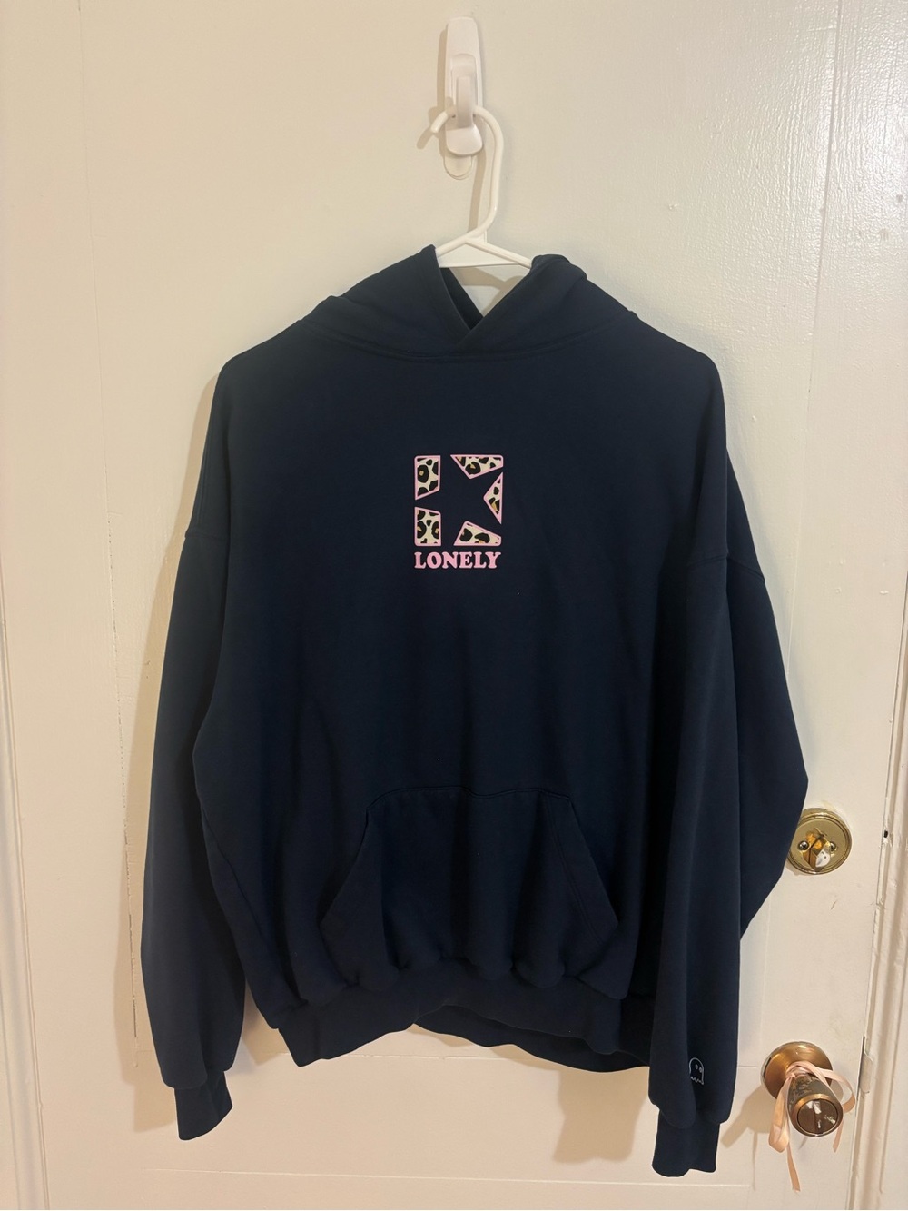 LONELY GHOST Navy Cheetah and Pink Star Hoodie